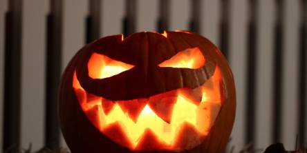 Scary jack-o-lantern with jagged spiky teeth.